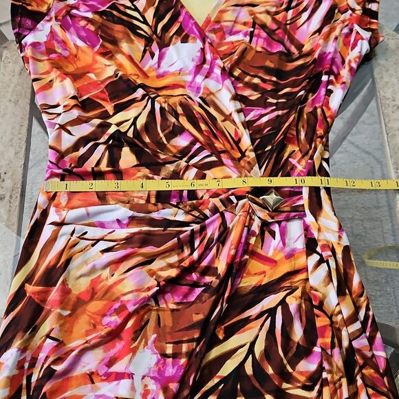 Cache Tropical Print Faux Wrap Tulip Hem Dress Size Small - Picture 14 of 15